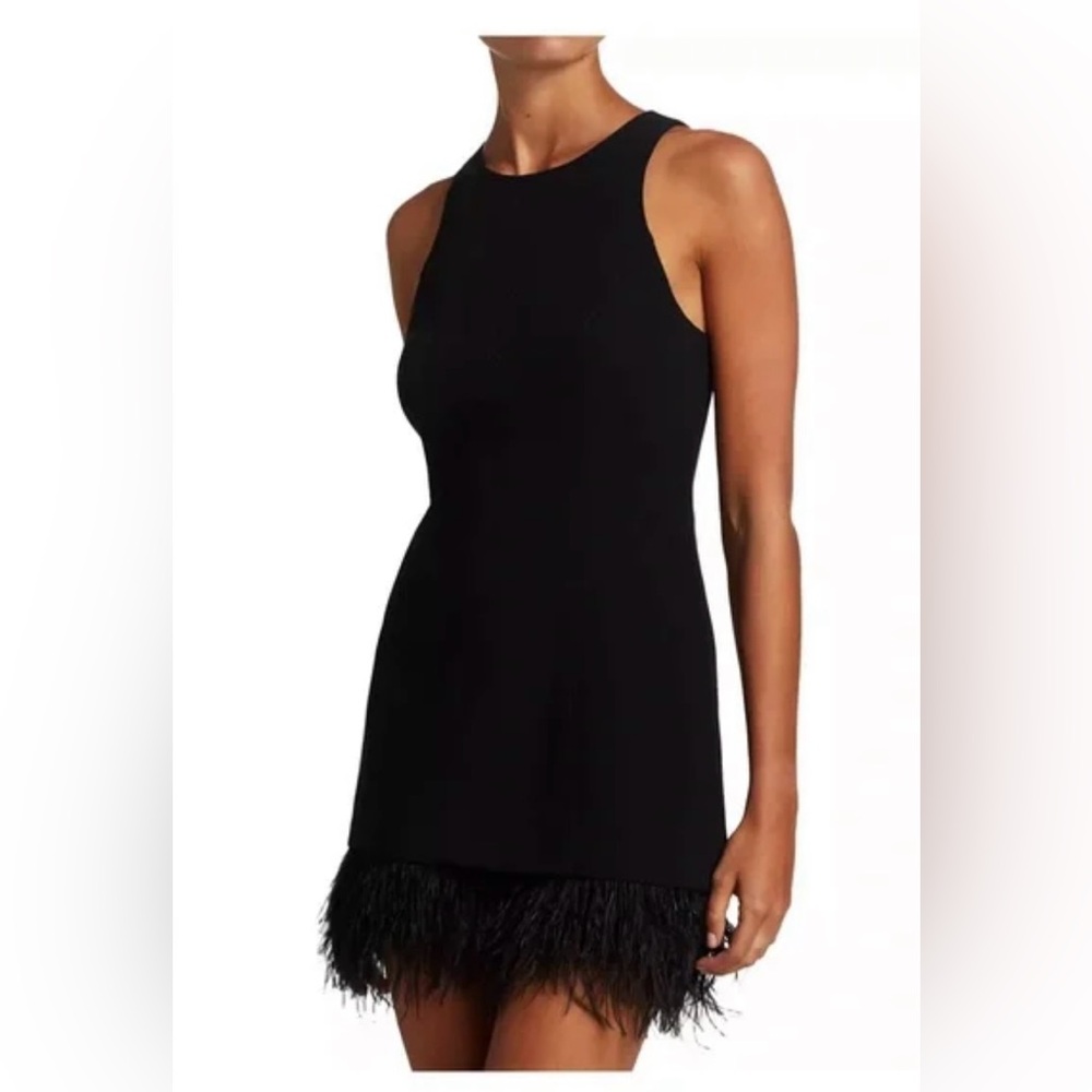 Cinq a Sept 5 to 7  LBD Sleeveless with Feather Trim Bottom Size 10 EUC